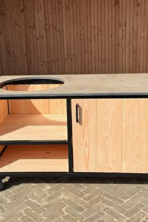 Buitenkeuken Douglas en staal met opbergkast en Taupe HPL werkblad - Lengte 150 cm Shop Nu